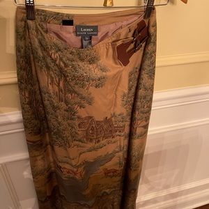 Classic “toile” RALPH LAUREN Wrap skirt size 6 Equestrian Leather Strap & buckle